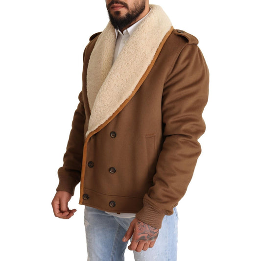 Dolce & Gabbana Brown Double Breasted Shearling Coat Jacket JKT2910-54