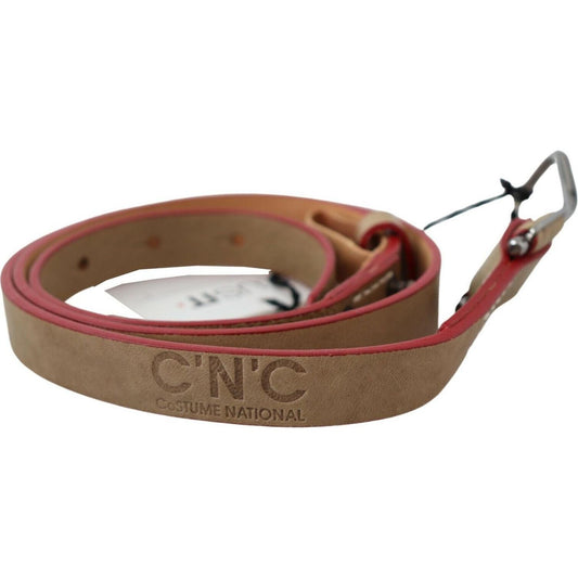 Costume National Beige Leather Silver Logo Buckle Waist Belt BEL61071-85