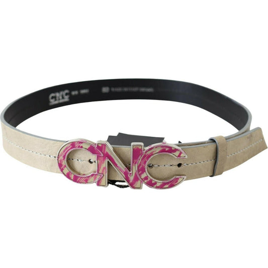 Costume National Beige Leather Pink Letter Logo Buckle Belt PAN71813- 80