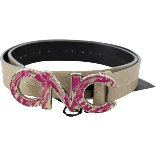 Costume National Beige Leather Pink Letter Logo Buckle Belt PAN71813- 80