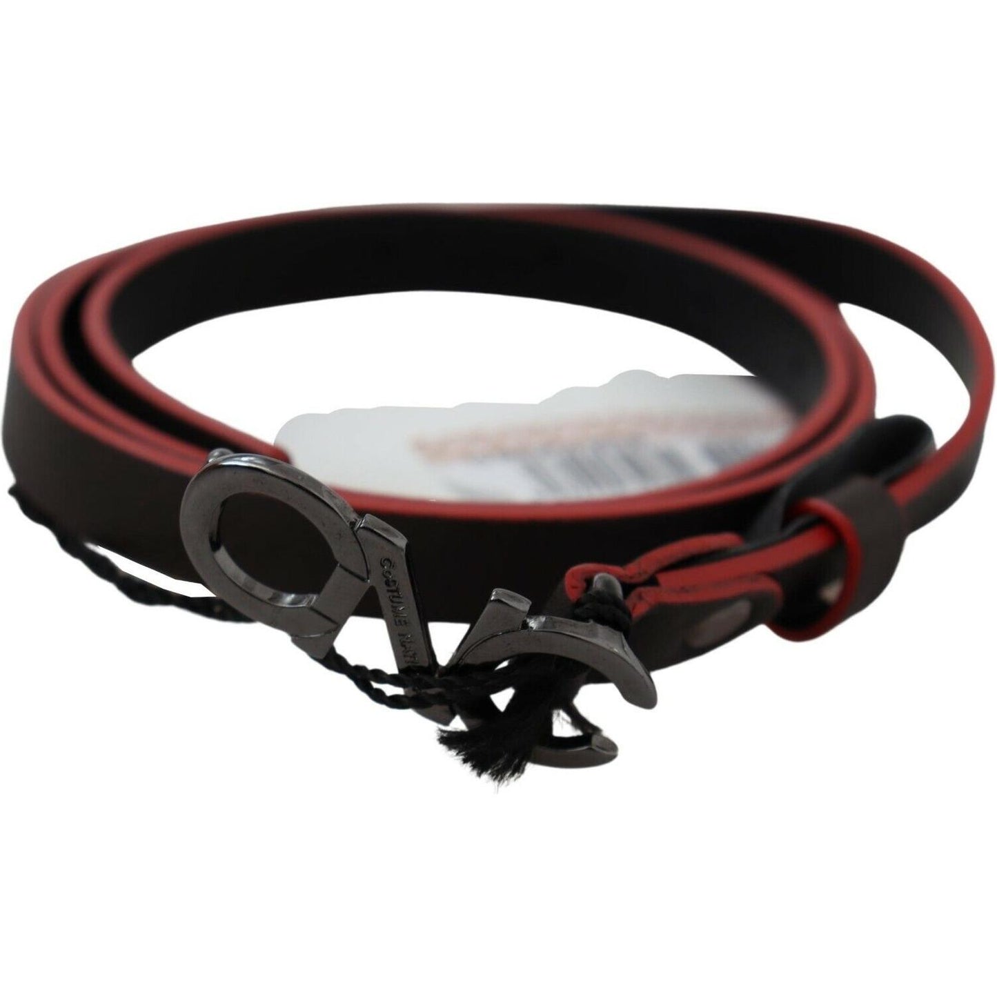 Costume National Black Maroon Skinny Leather Buckle Waist Belt WOMAN BELTS