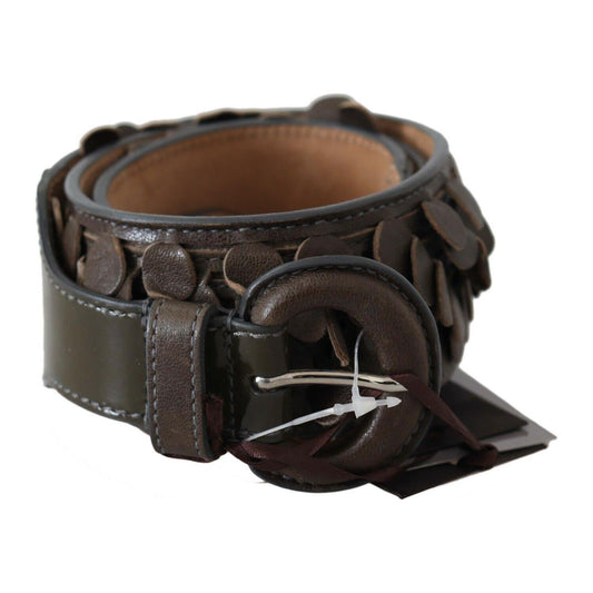 Ermanno Scervino Dark Brown Leather Round Buckle Waist Belt BEL8119- 90