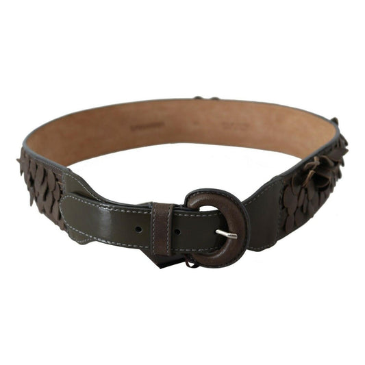 Ermanno Scervino Dark Brown Leather Round Buckle Waist Belt BEL8119- 90