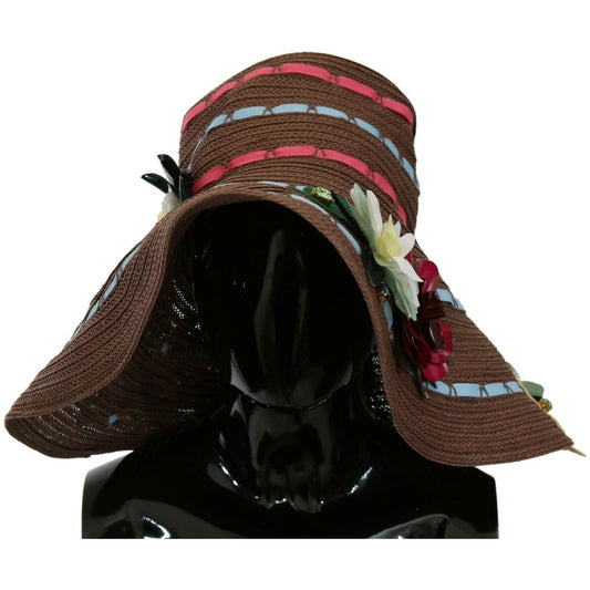 Dolce & Gabbana Brown Knitted Straw Floral Hat HAT20067 59