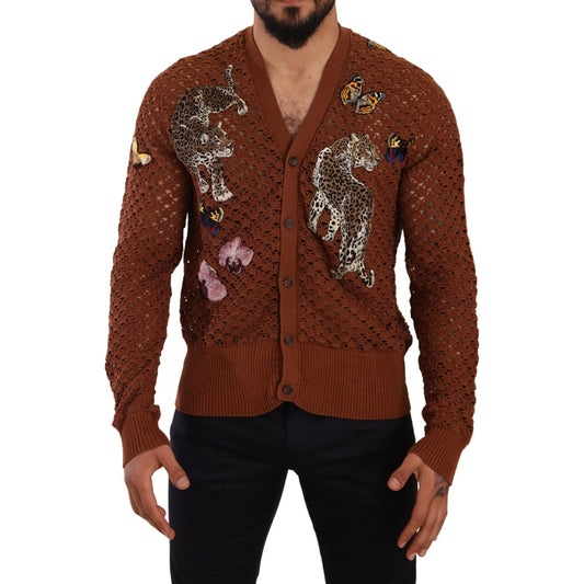 Dolce & Gabbana Brown Leopard Butterfly Cardigan Sweater TSH6647 -52