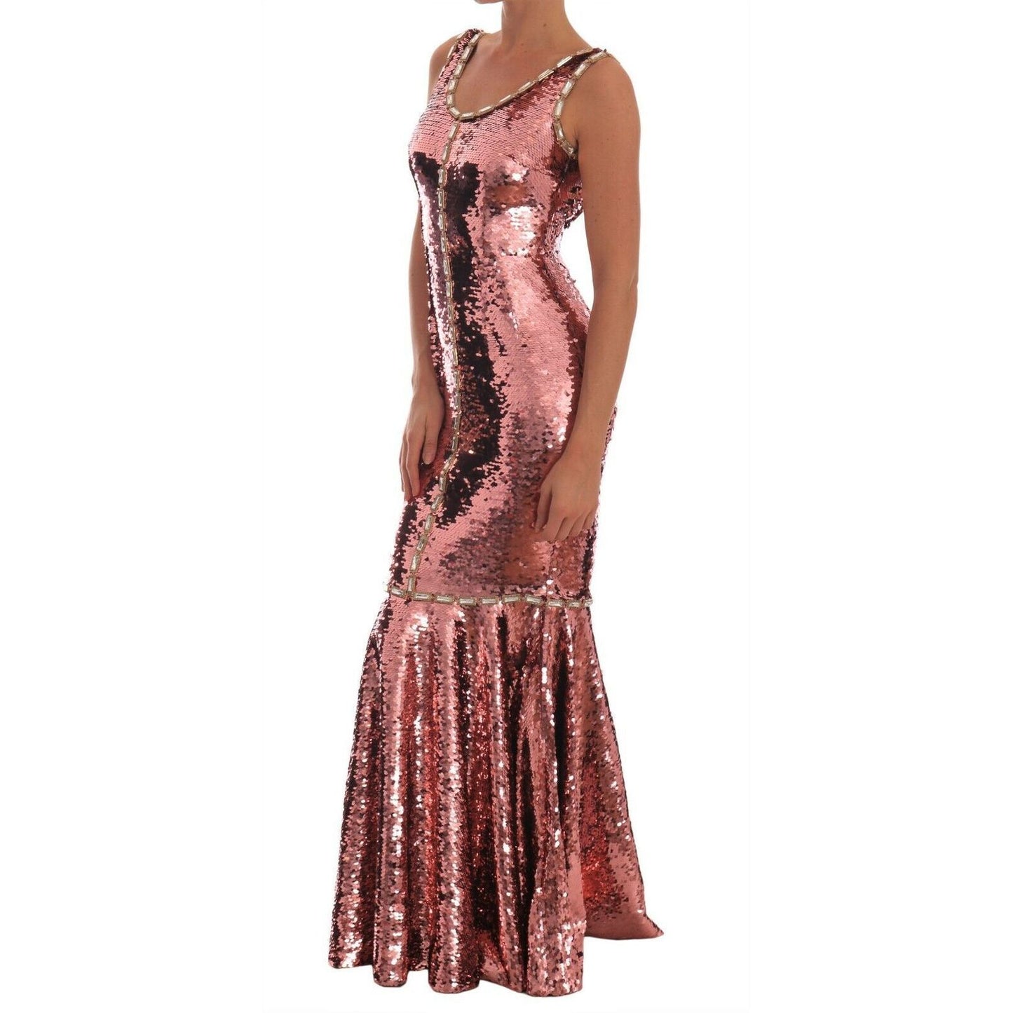 Dolce & Gabbana Pink Sequined Sheath Crystal Dress Gown