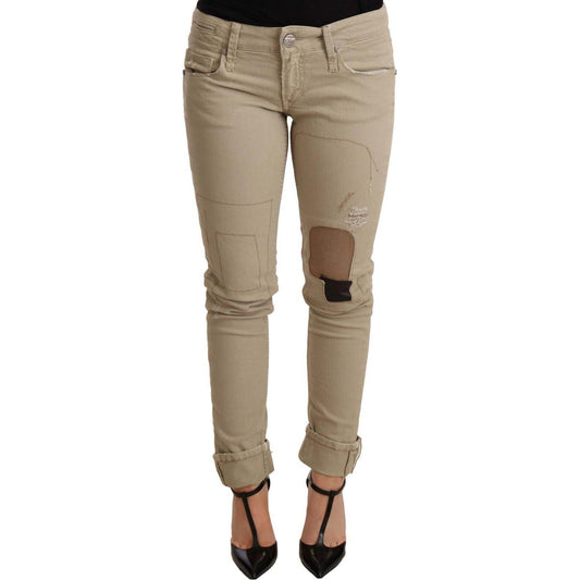 Acht Beige Denim Cotton Bottom Slim Fit Folded Pant PAN71199- 40