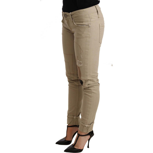Acht Beige Denim Cotton Bottom Slim Fit Folded Pant PAN71199- 40