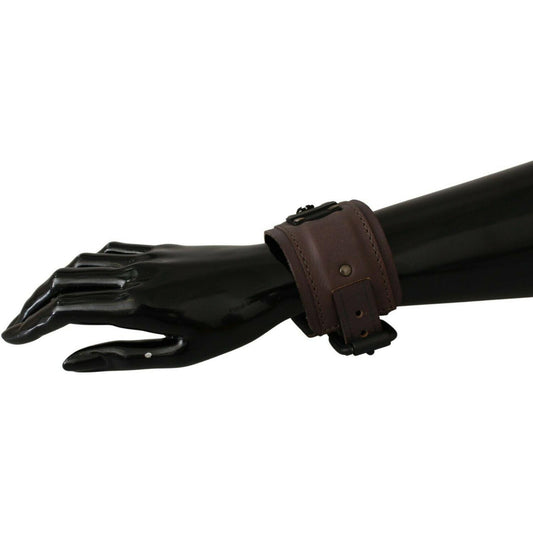 Scervino Street Brown Leather Branded Wide Buckle Closure Bracelet SMY7193