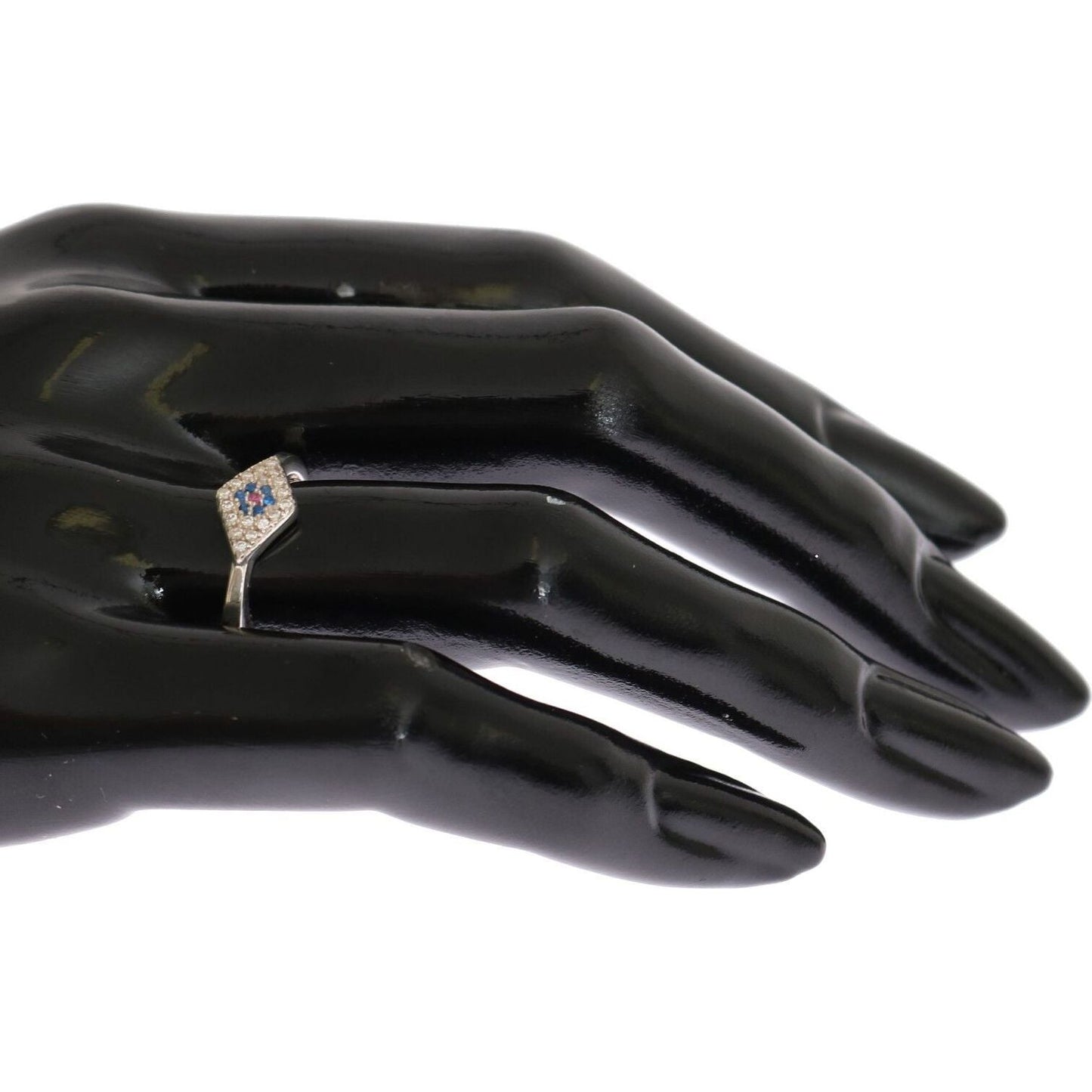 Nialaya Blue Red CZ 925 Silver Womens Clear Ring