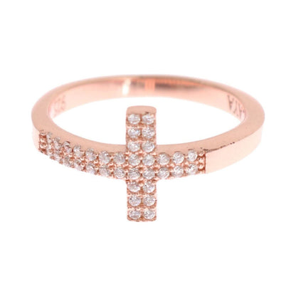 Nialaya Pink Gold 925 Silver Womens Cross CZ Ring