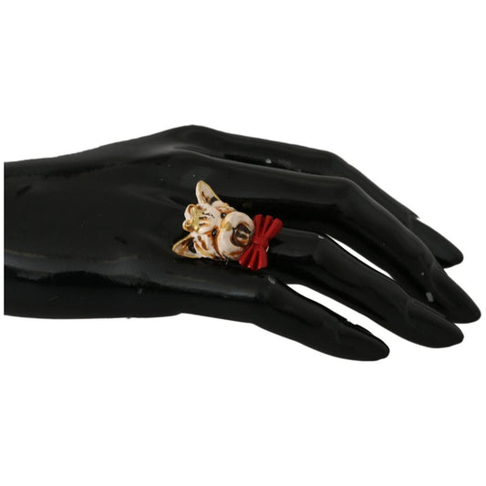 Dolce & Gabbana Beige Dog Pet Branded Accessory Gold Brass Resin Ring SMY2042- US7