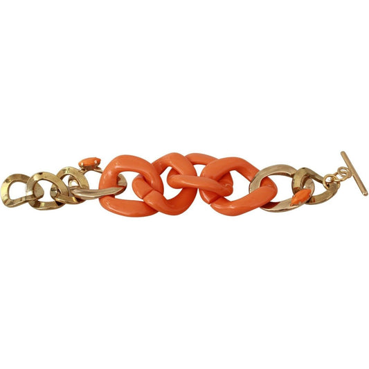 Ermanno Scervino Gold Orange Chain Wide Brass Plastic Bracelet SMY7033