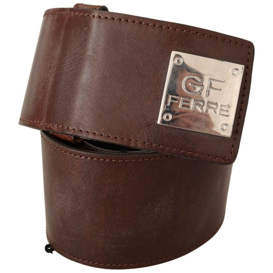 GF Ferre Brown Genuine Leather Wide Logo Buckle Waist Belt BEL61041- 70