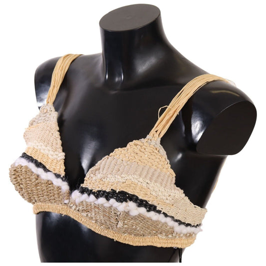 Dolce & Gabbana Beige Straw Raffia Woven Crochet Cover Up Top BIK1456-42