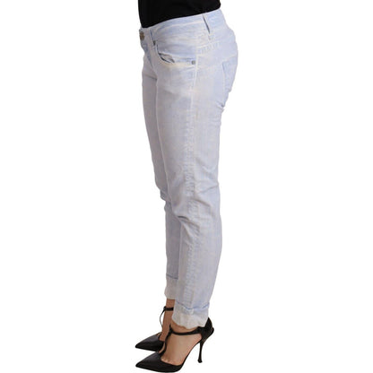 Acht Light Blue Cotton Folded Hem Denim Skinny Women Trouser Jeans Acht