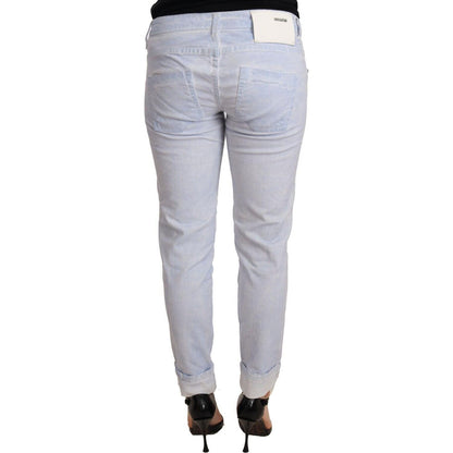 Acht Light Blue Cotton Folded Hem Denim Skinny Women Trouser Jeans Acht