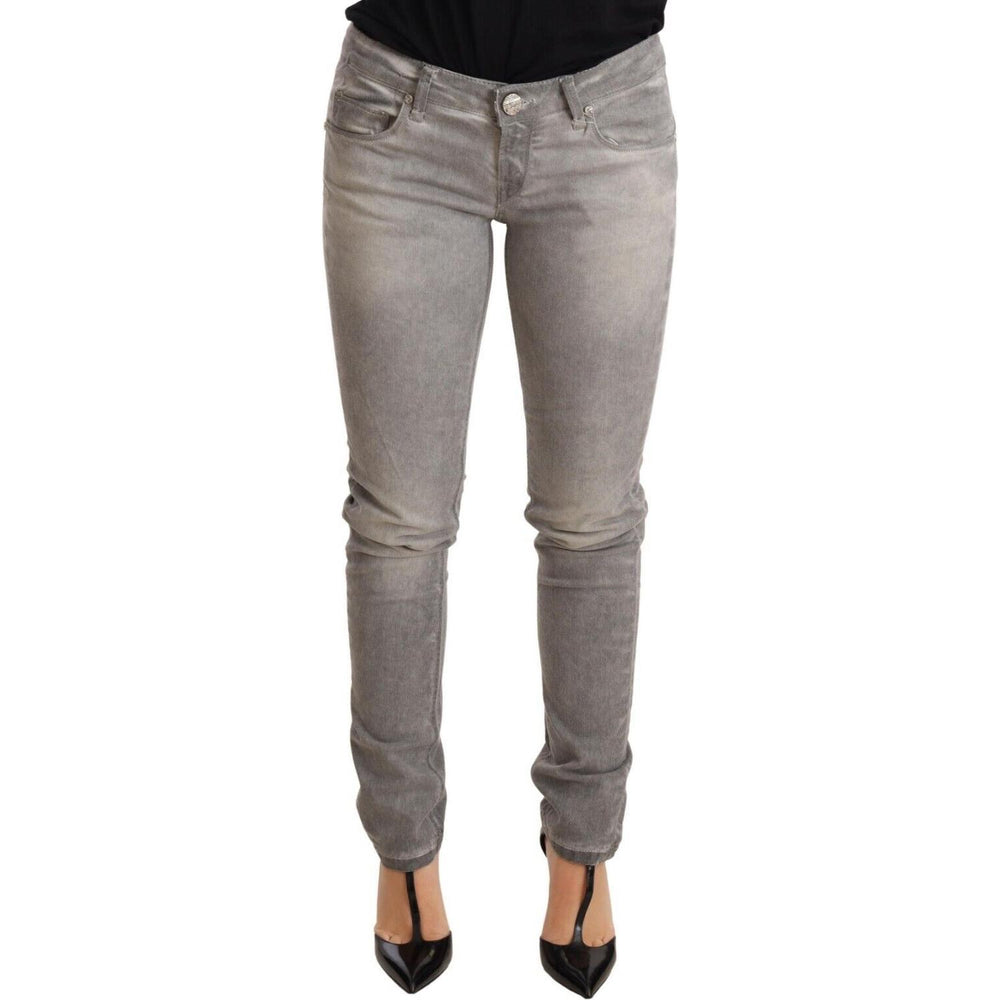 Acht Chic Gray Washed Slim Fit Cotton Jeans Jeans & Pants Acht Slate Gray