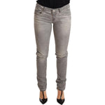 Acht Chic Gray Washed Slim Fit Cotton Jeans Jeans & Pants Acht Slate Gray
