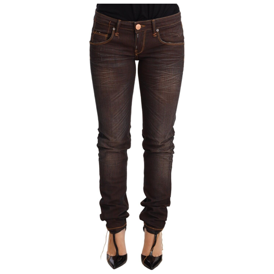 Acht Brown Washed Cotton Slim Fit Denim Low Waist Trouser Jeans PAN71811-26
