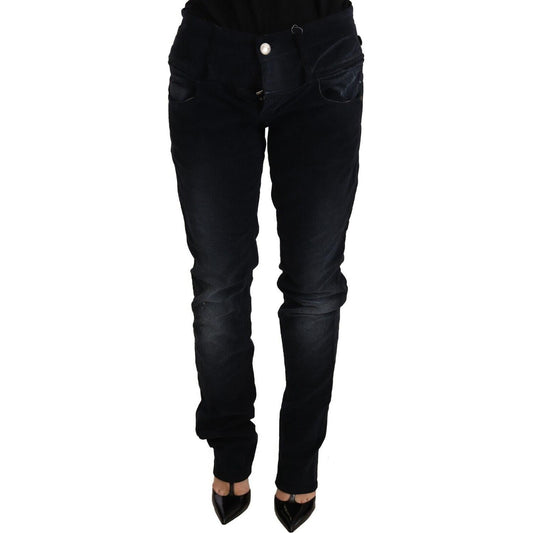 Acht Blue Washed Cotton Denim Low Waist Loose Fit Trousers Jeans Jeans & Pants