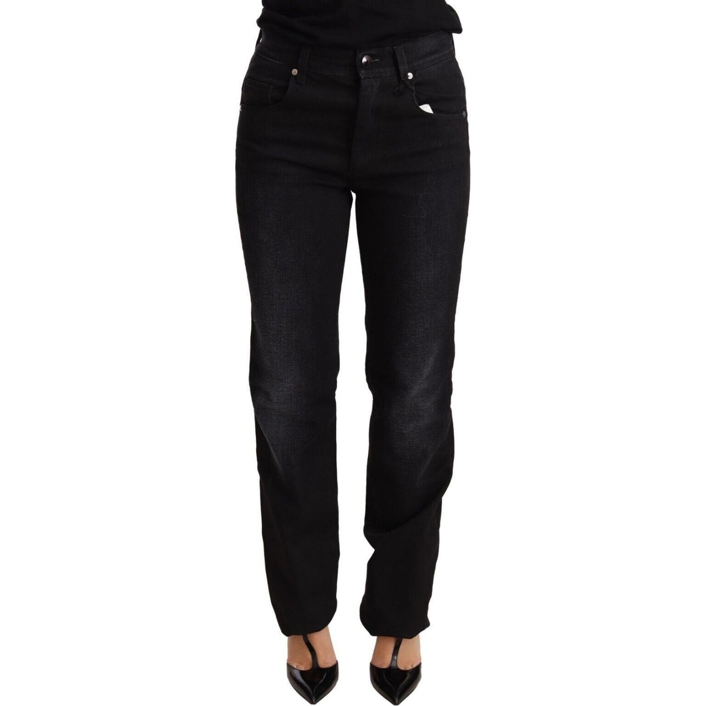 Ermanno Scervino Black Washed Straight Denim Trouser Cotton Jeans Jeans & Pants