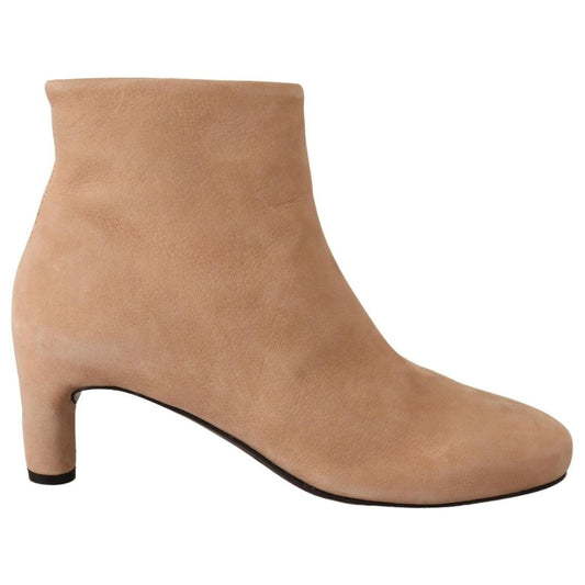 DEL CARLO Beige Suede Leather Mid Heels Pumps Boots Shoes LA9381 - 36