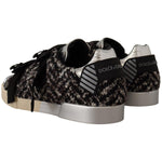 Dolce & Gabbana Silver Leather Brown Cotton Wool Sneakers Shoes