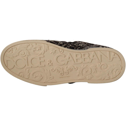 Dolce & Gabbana Silver Leather Brown Cotton Wool Sneakers Shoes
