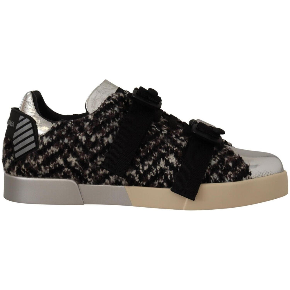 Dolce & Gabbana Silver Leather Brown Cotton Wool Sneakers Shoes