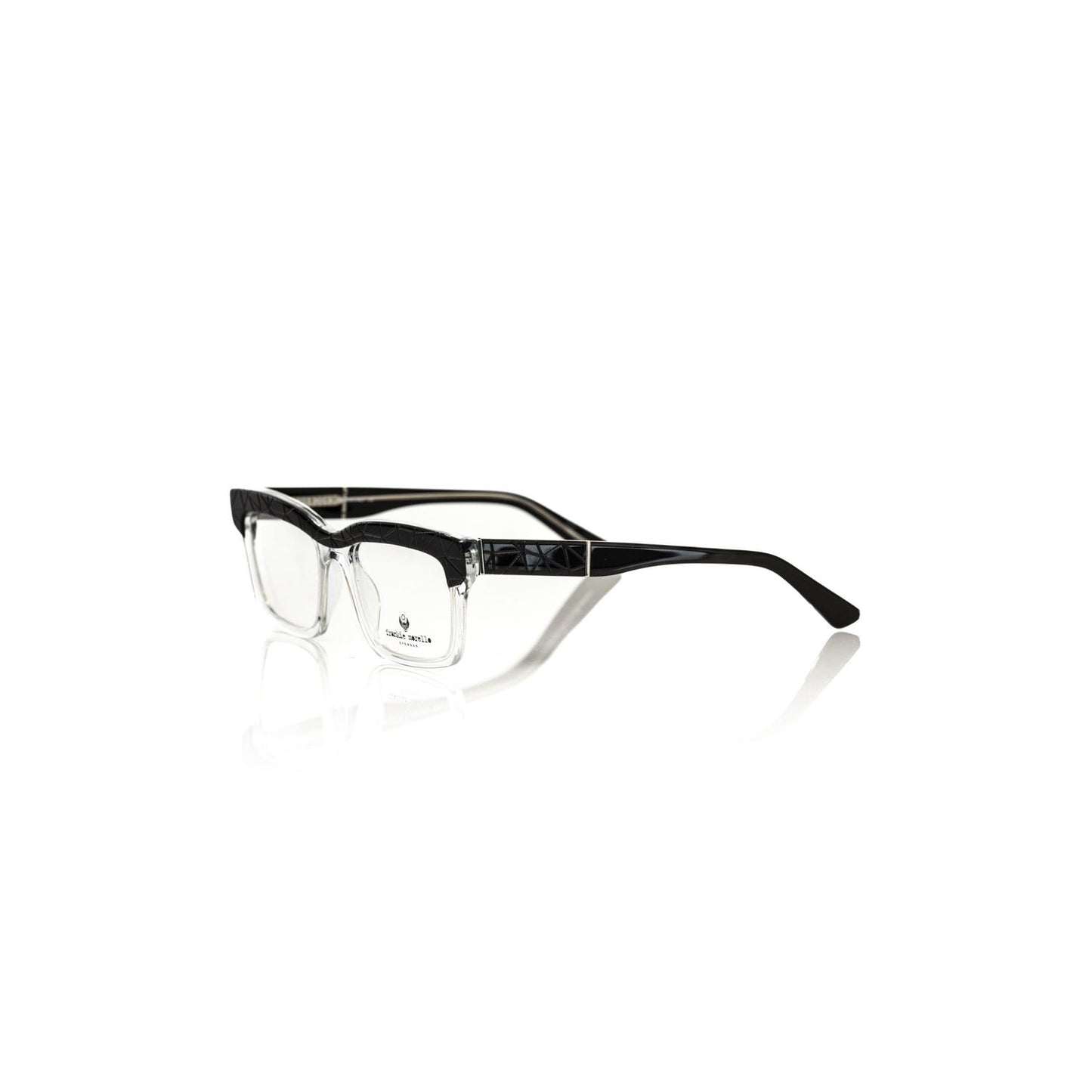 Frankie Morello Black Acetate Unisex Frame with geometric pattern and vibrant temples.