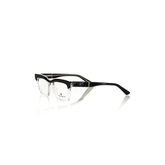 Frankie Morello Black Acetate Unisex Frame with geometric pattern and vibrant temples.