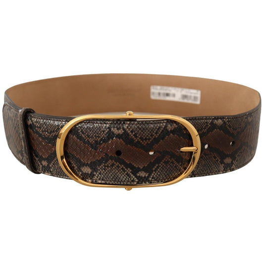 Dolce & Gabbana Brown Exotic Leather Gold Oval Buckle Belt BEL8361 - 80