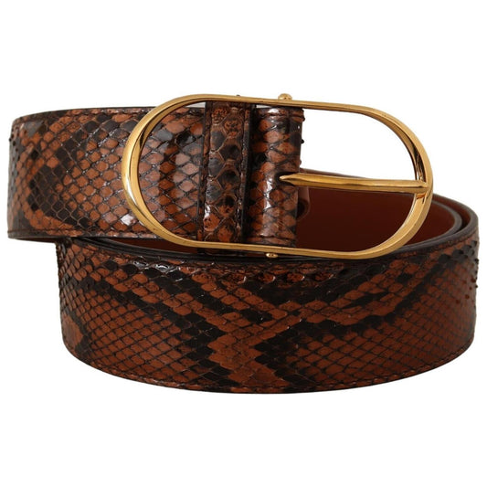 Dolce & Gabbana Brown Exotic Leather Gold Oval Buckle Belt BEL8364 - 80