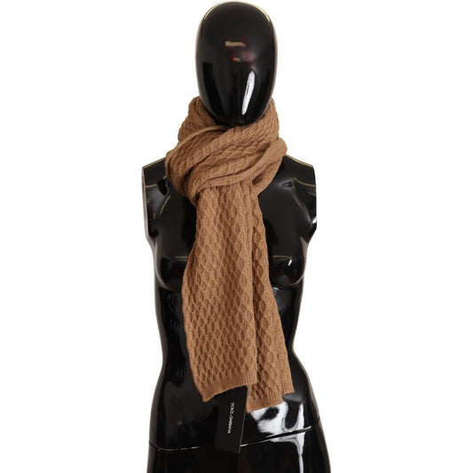Dolce & Gabbana Dark Brown Wrap Shawl Knitted Camel Scarf MS6089