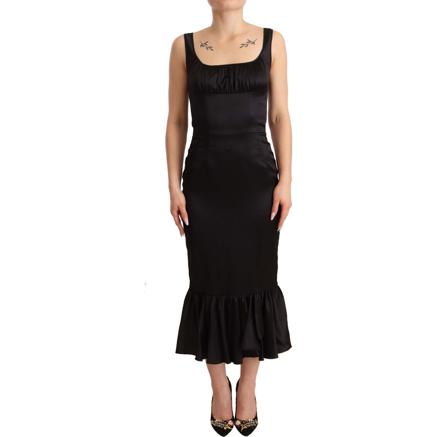 Dolce & Gabbana Black Silk Stretch Sheath Mermaid Midi Dress