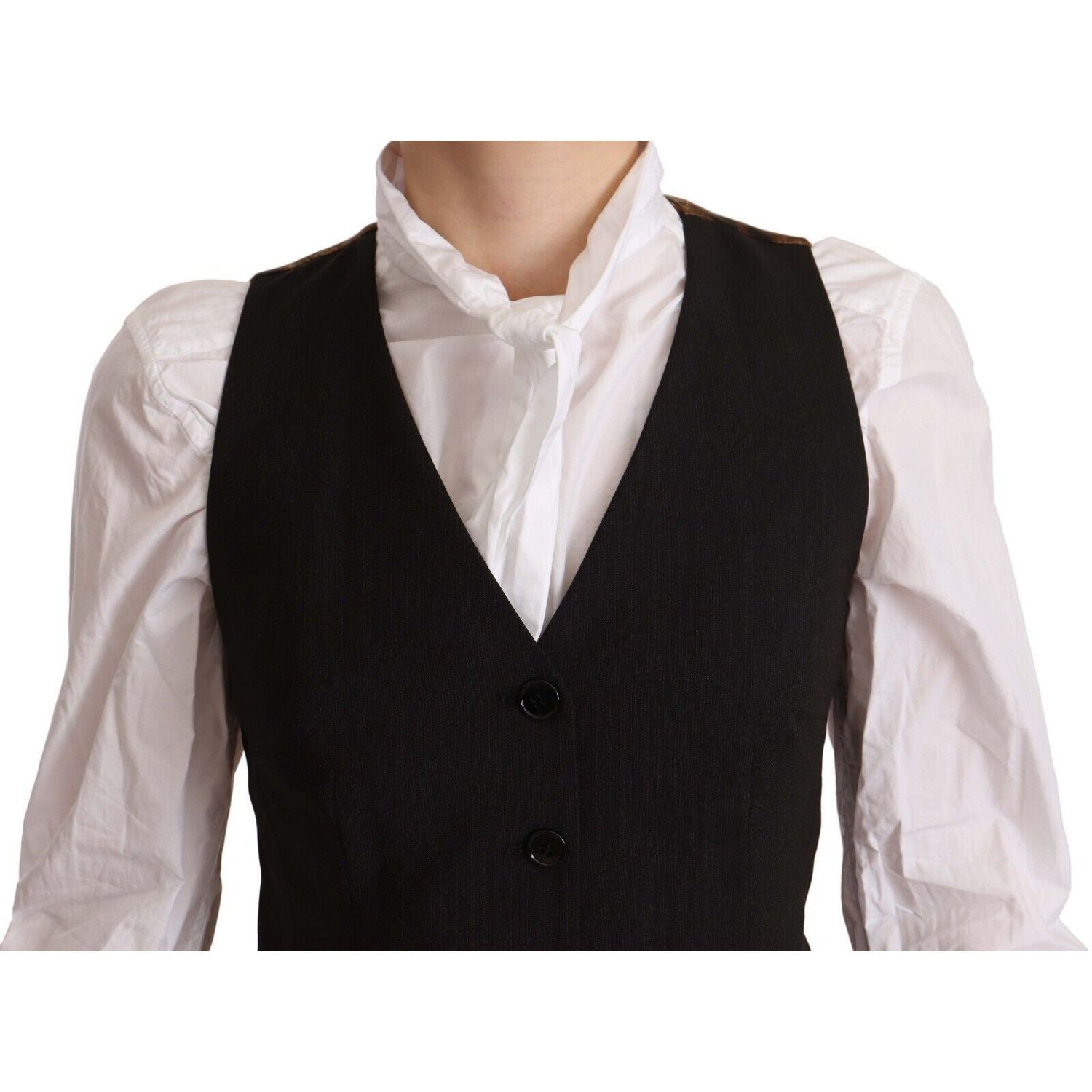 Dolce & Gabbana Black Button Down Sleeveless Vest Polyester Top