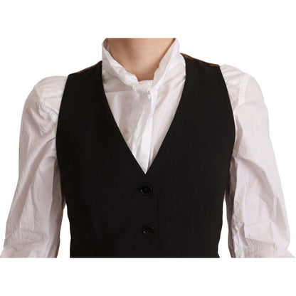 Dolce & Gabbana Black Button Down Sleeveless Vest Polyester Top