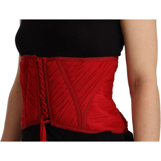 Dolce & Gabbana Red Corset Belt Stretch Waist Strap Silk Top