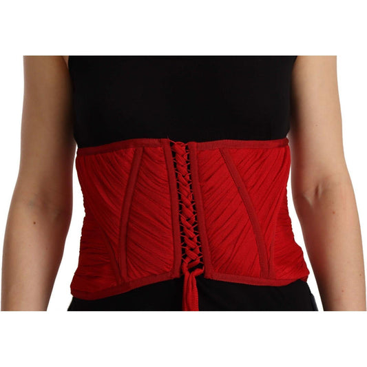 Dolce & Gabbana Red Corset Belt Stretch Waist Strap Silk Top