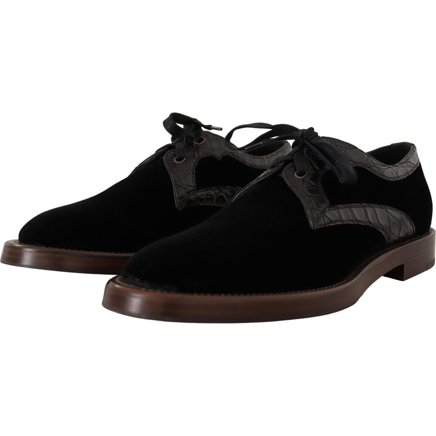 Dolce & Gabbana Black Velvet Exotic Leather Shoes