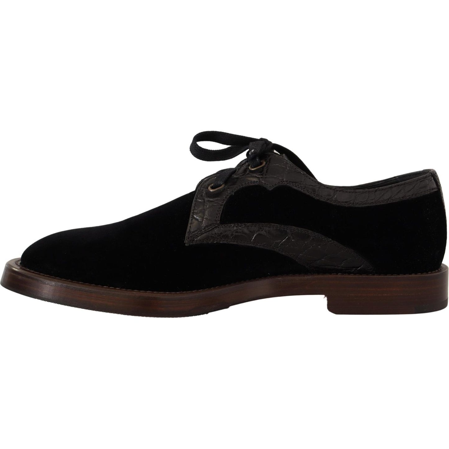 Dolce & Gabbana Black Velvet Exotic Leather Shoes