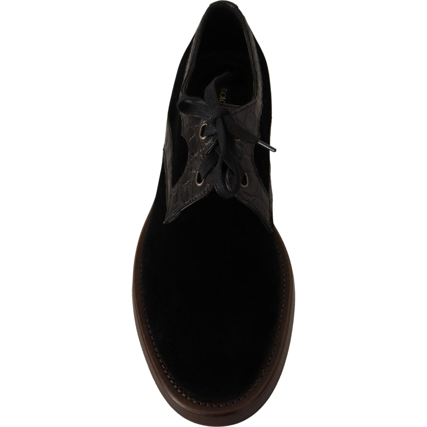 Dolce & Gabbana Black Velvet Exotic Leather Shoes