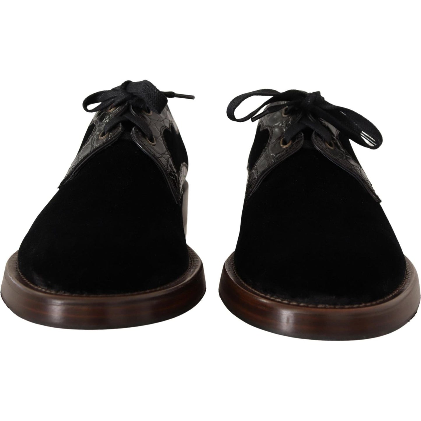 Dolce & Gabbana Black Velvet Exotic Leather Shoes