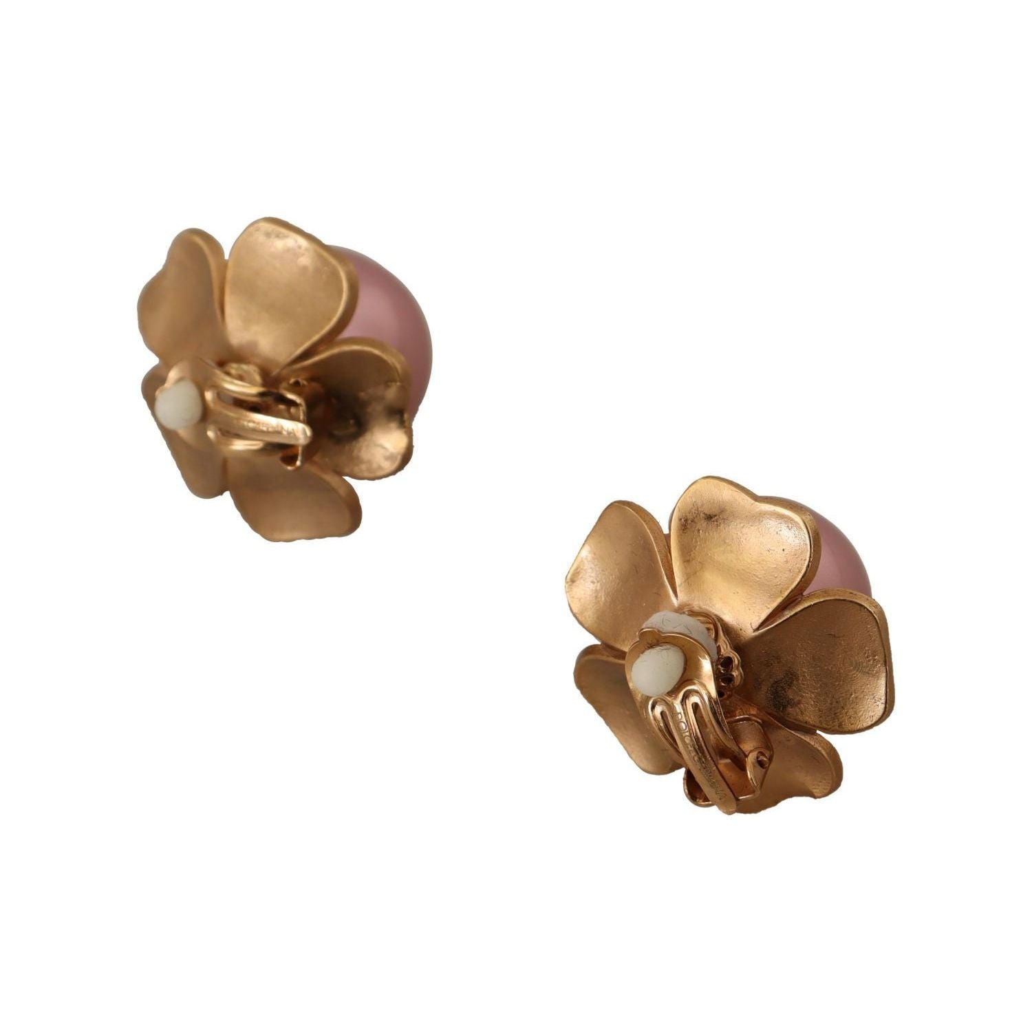 Dolce & Gabbana Gold Tone Maxi Faux Pearl Floral Clip-on Jewelry Earrings