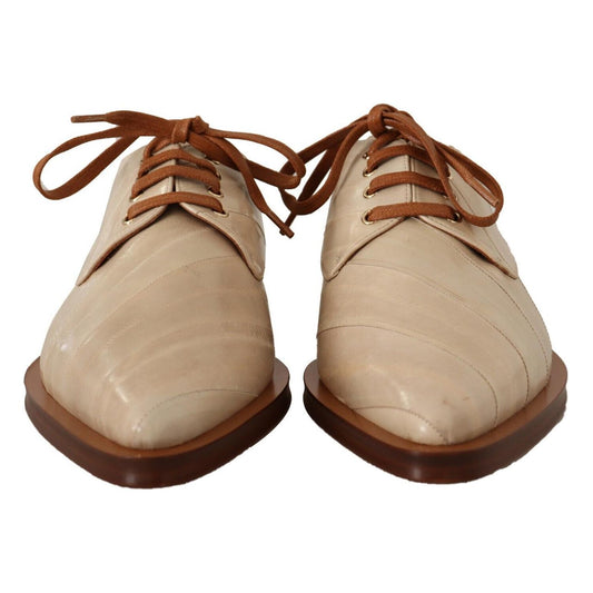 Dolce & Gabbana White Eel Leather Lace Up Formal Flats Shoes LA9658 - 39