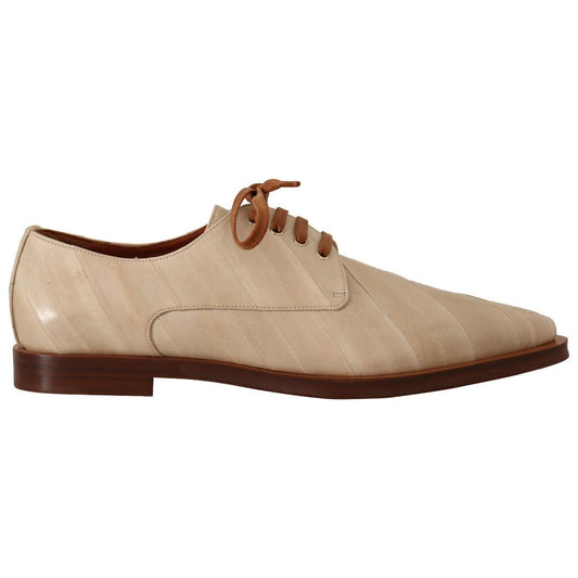 Dolce & Gabbana White Eel Leather Lace Up Formal Flats Shoes LA9658 - 39