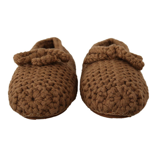 Dolce & Gabbana Brown Slip On Ballerina Flats Wool Knit Shoes LA9674 - 40