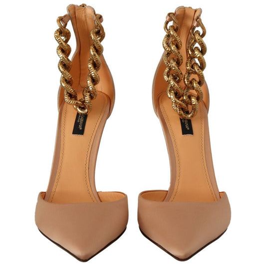 Dolce & Gabbana Beige Ankle Chain Strap High Heels Pumps Shoes LA9631 - 39