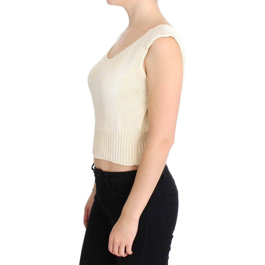 PINK MEMORIES Beige Cotton Blend Knitted Sleeveless Sweater SIG30256-1